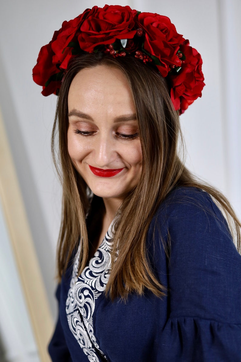 Handmade red floral headband