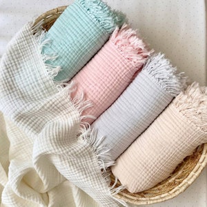 Fringe baby blanket, Muslin fringe blanket, Boho Fringe 4 Layer blanket for newborn 35.43”x41.33”,Photography props, Newborn swaddle blanket