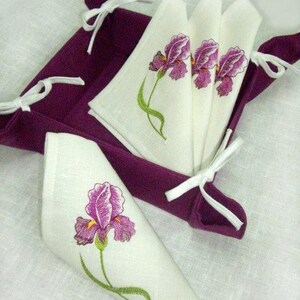 Embroidered Linen Napkins Set with Bread Basket