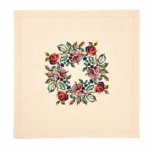 Vintage Style Floral Napkin with Printed Cross Stitch Pattern
