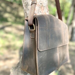Distressed Leather Messenger Bag, Brown Leather Crossbody Bag, Vintage Shoulder Satchel, Handmade Rustic Laptop Bag