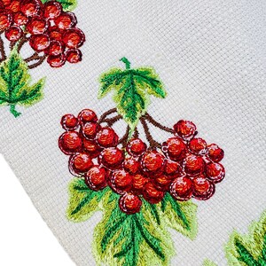 Ukrainian Rushnyk with Viburnum Embroidery Traditional Kalyna Tablecloth Folk Wedding Towel Slavic Home Decor
