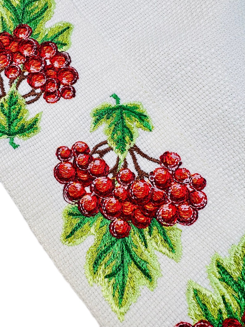 Ukrainian Rushnyk with Viburnum Embroidery Traditional Kalyna Tablecloth Folk Wedding Towel Slavic Home Decor