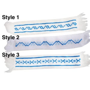 Embroidered fabric bookmark with blue cross stitch