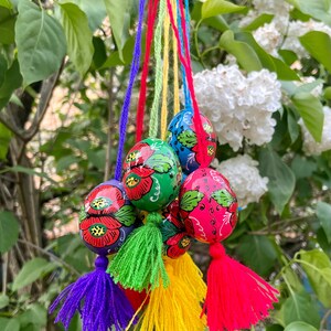 Hand painted wooden Easter egg ornaments with tassels