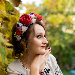 Rustic floral tiara, Big flowers girl floral crown, Wreaths with flowers, Floral headpiece for wedding, Photo session accessories