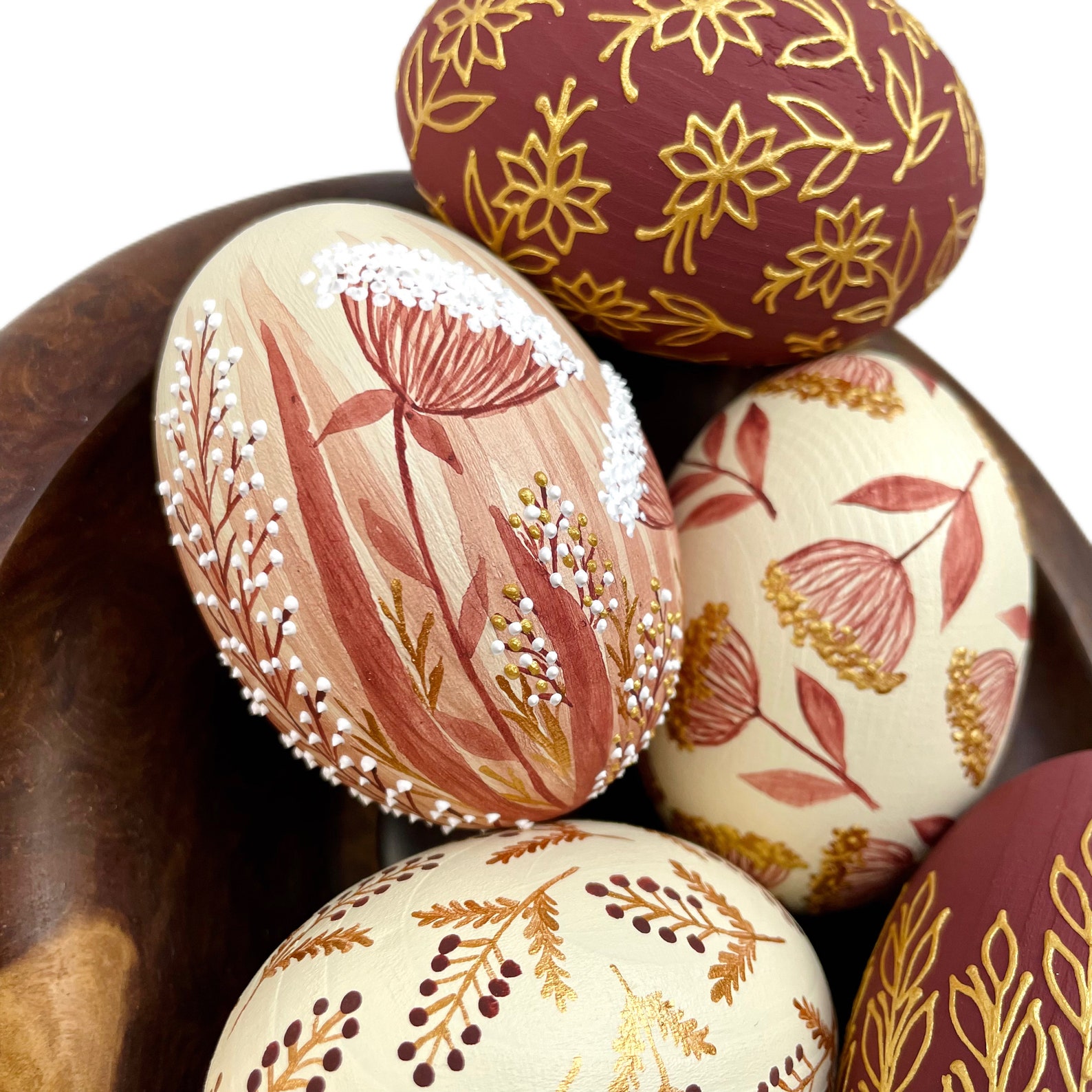 Set 6 Easter Wooden Eggs, Ukrainian Traditional Pysanky, Hand Painted ...