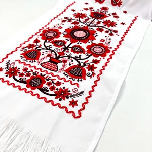 Embroidered red and white Slavic towel