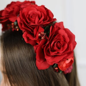 Handmade red floral headband