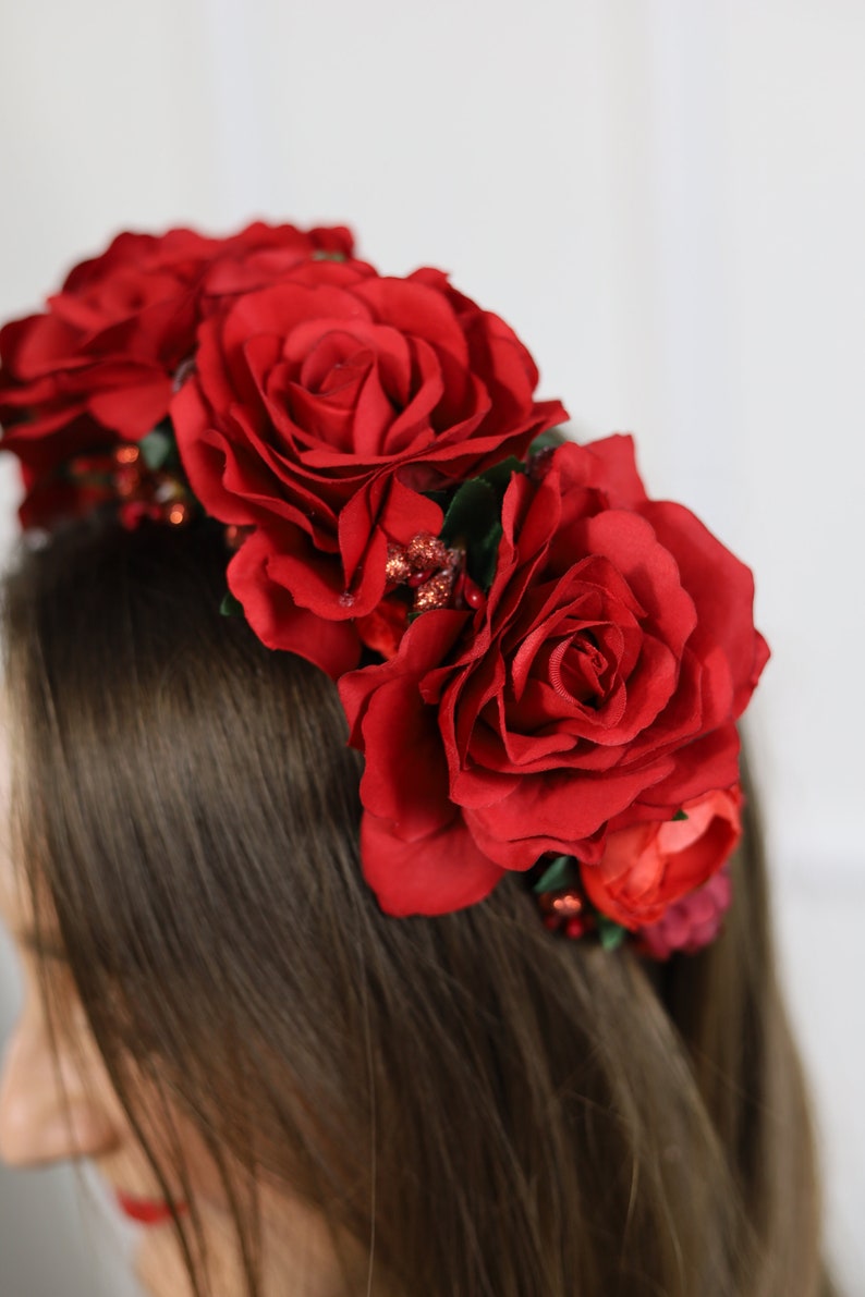 Handmade red floral headband