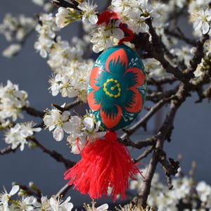 Vibrant wooden Easter egg ornaments with tassels