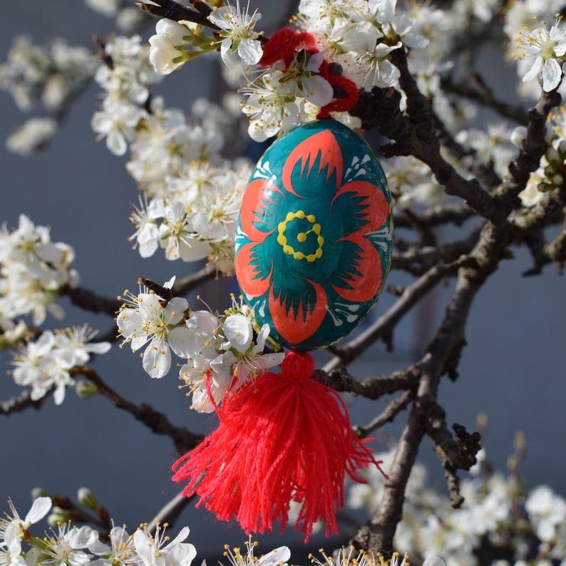Vibrant wooden Easter egg ornaments with tassels