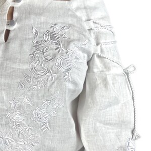 White Linen Embroidered Blouse, Ukrainian Vyshyvanka Top, Boho Off Shoulder Shirt, Floral White on White vyshyvanka