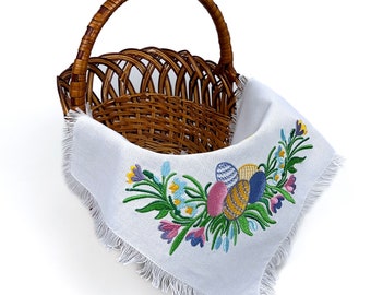 Ukraine Easter basket cover, Embroidered orthodox Pascha towel, Easter napkin with fringe, Covering for Easter with egg and flower, Souvenir