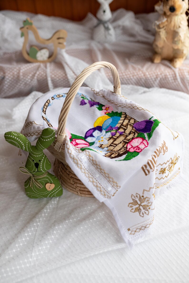 Cross stitch rushnyk with floral & Easter eggs