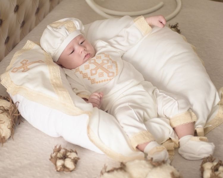 Baby Boy Baptism Outfit Winter, Christening Romper With Cross