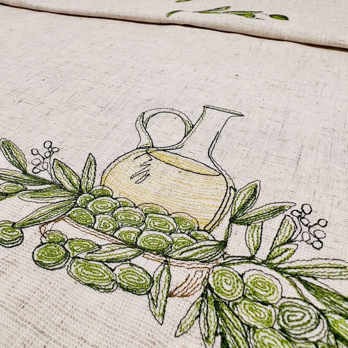 Olive Embroidered Runner, Linen Italian Rug, Vegetable Kitchen, Kitchen Tuscan Decor, Olive Branch Table Topper