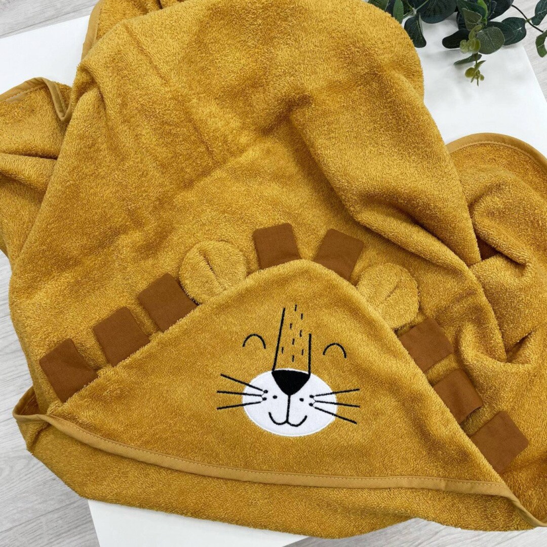 Lion Hooded Towel for Baby and Toddler, Embroidered Beach Towel for