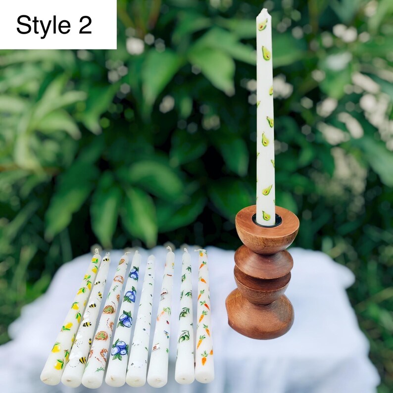 Hand painted avocado taper candle for home decor kitchen table setting unique gift farmers market style candlelight dinner
