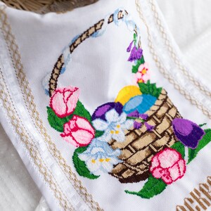 Cross stitch rushnyk with floral & Easter eggs
