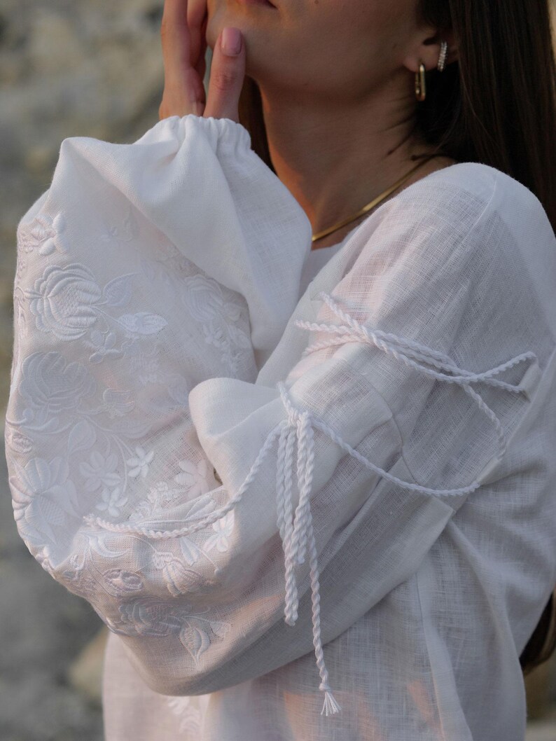 White linen embroidered blouse