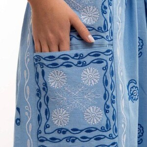 Light blue embroidered linen dress