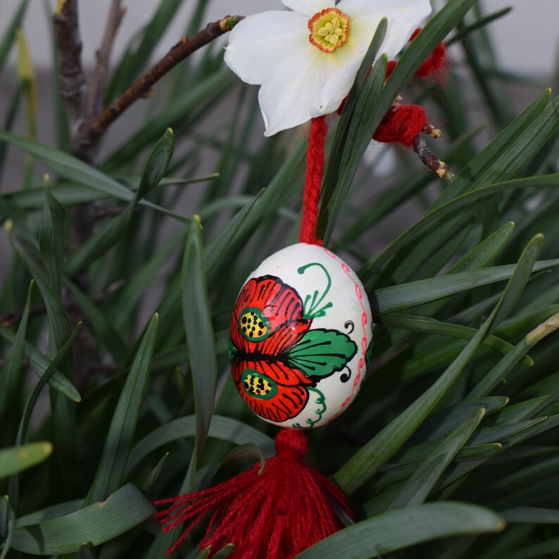 Mini hand painted floral Easter egg ornaments with tassel