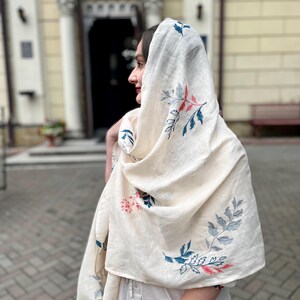 Embroidered сream рeadscarf for сhurch or liturgy
