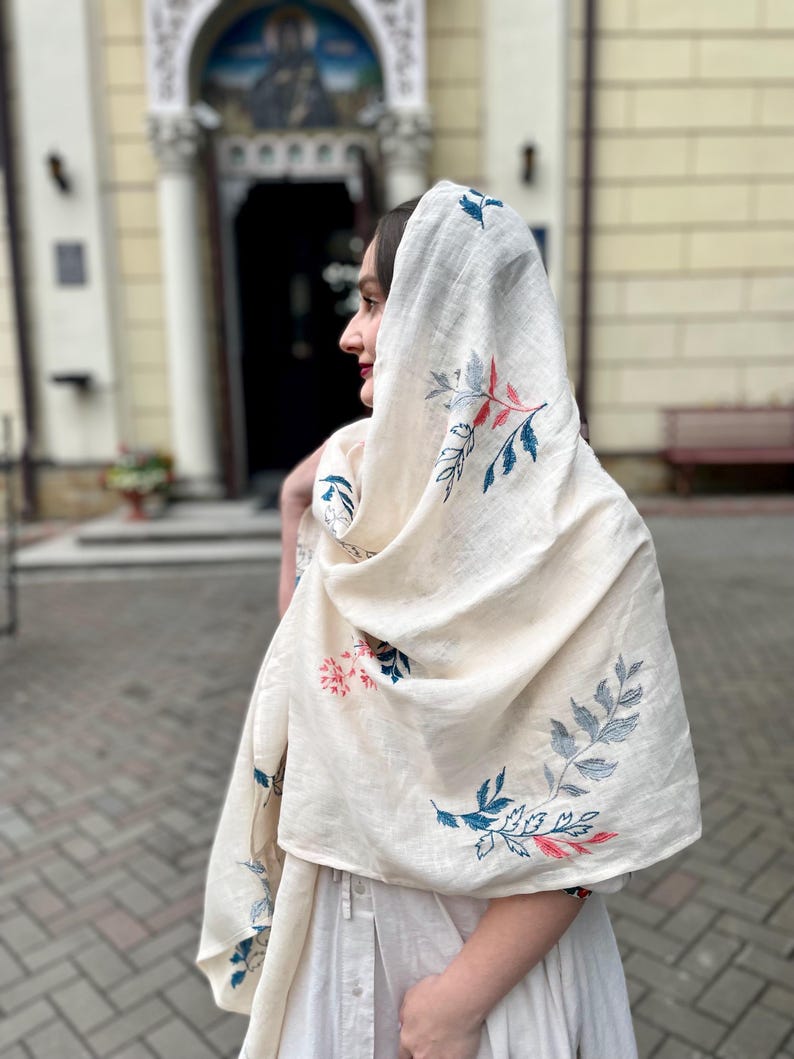 Embroidered сream рeadscarf for сhurch or liturgy