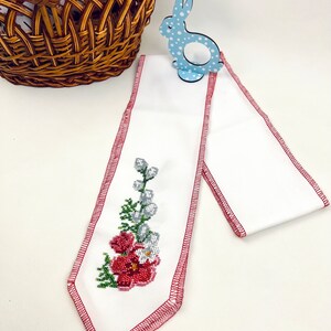 Spring Decorative Bow with Beaded Floral Embroidery, Handmade Seasonal Basket Accent