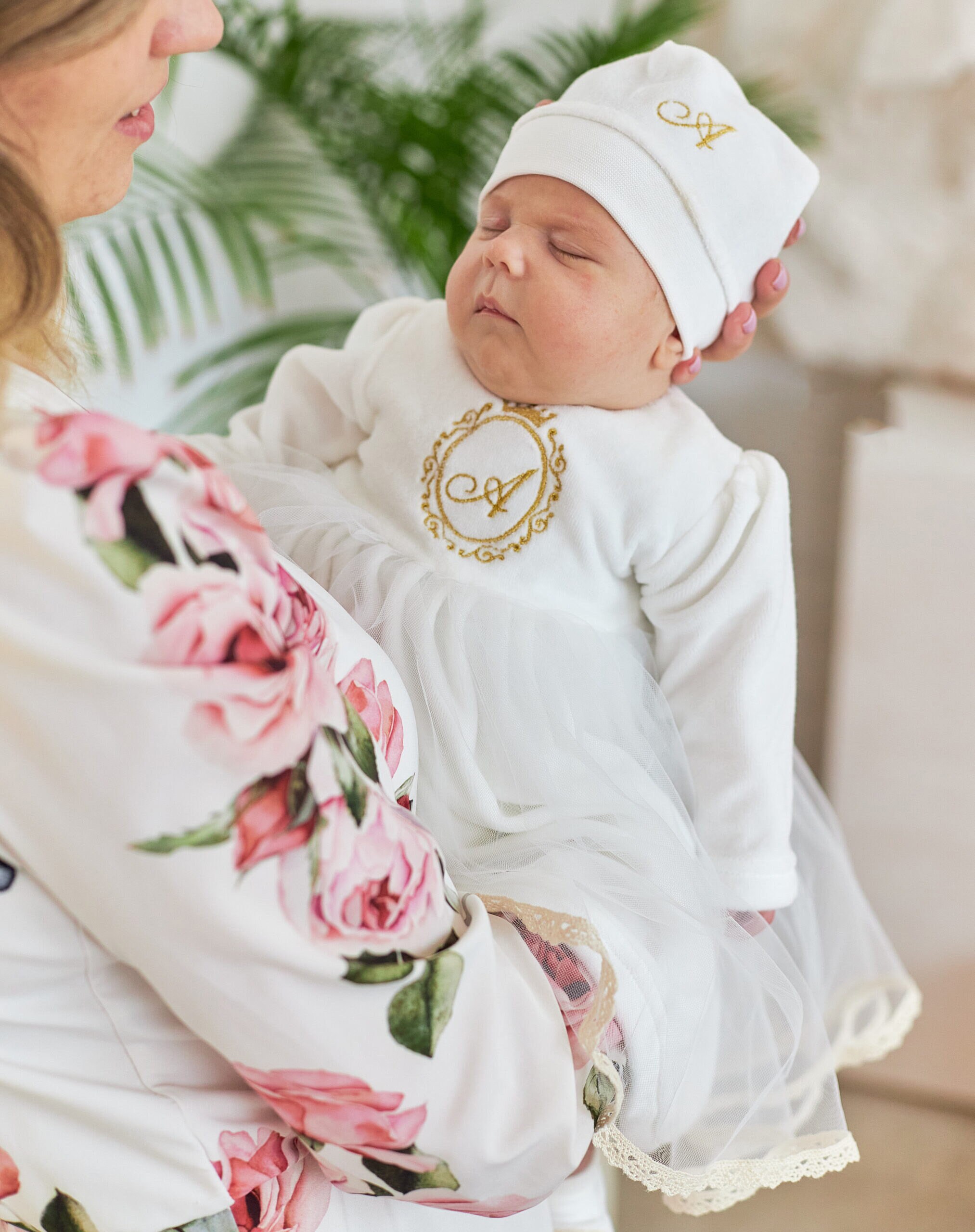 Ivory Christening Dress for Baby Girl Monogrammed, Baptism Outfit for