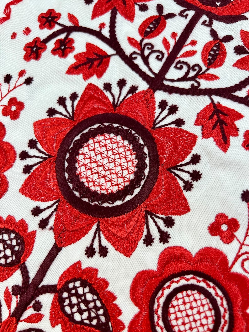 Embroidered red and white Slavic towel