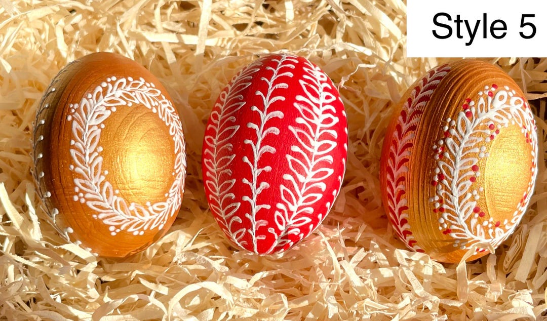 Ukrainian Pysanky Easter Eggs Set of 3, Gold Red Decor, Hand Painted ...