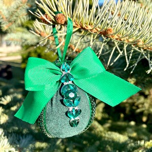 Set of green handmade Christmas tree decorations
