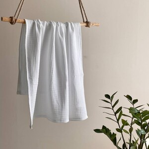Soft Muslin Baby Blanket for Crib, Bassinet or Stroller, Breathable Lightweight Cotton Swaddle Throw, Neutral White Newborn Shower Gift