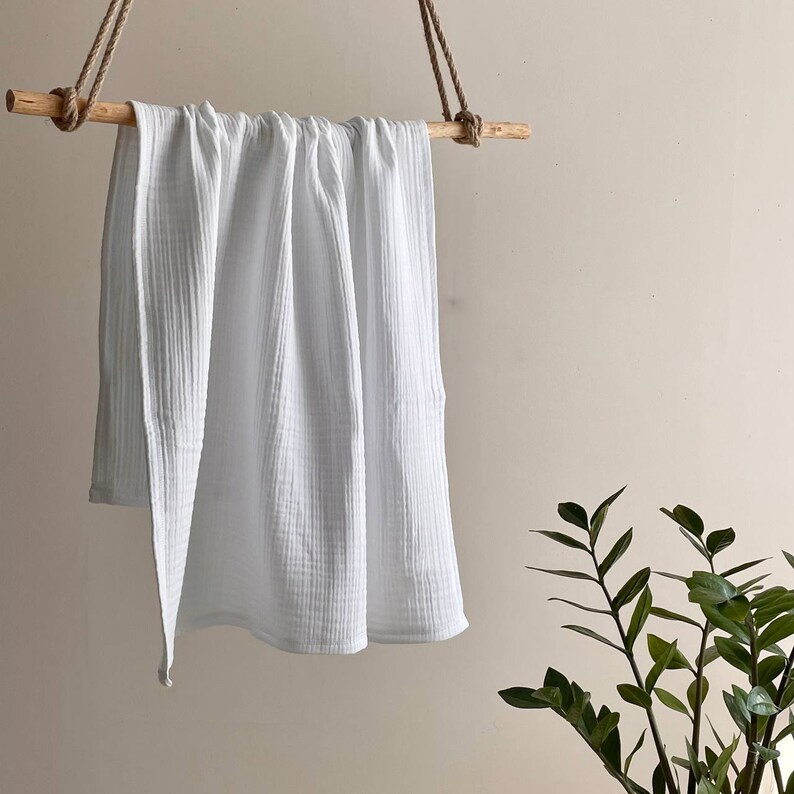 Soft Muslin Baby Blanket for Crib, Bassinet or Stroller, Breathable Lightweight Cotton Swaddle Throw, Neutral White Newborn Shower Gift