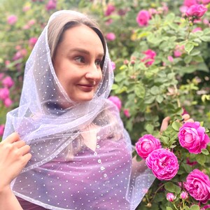 Elegant white polka dot tulle head scarf for women