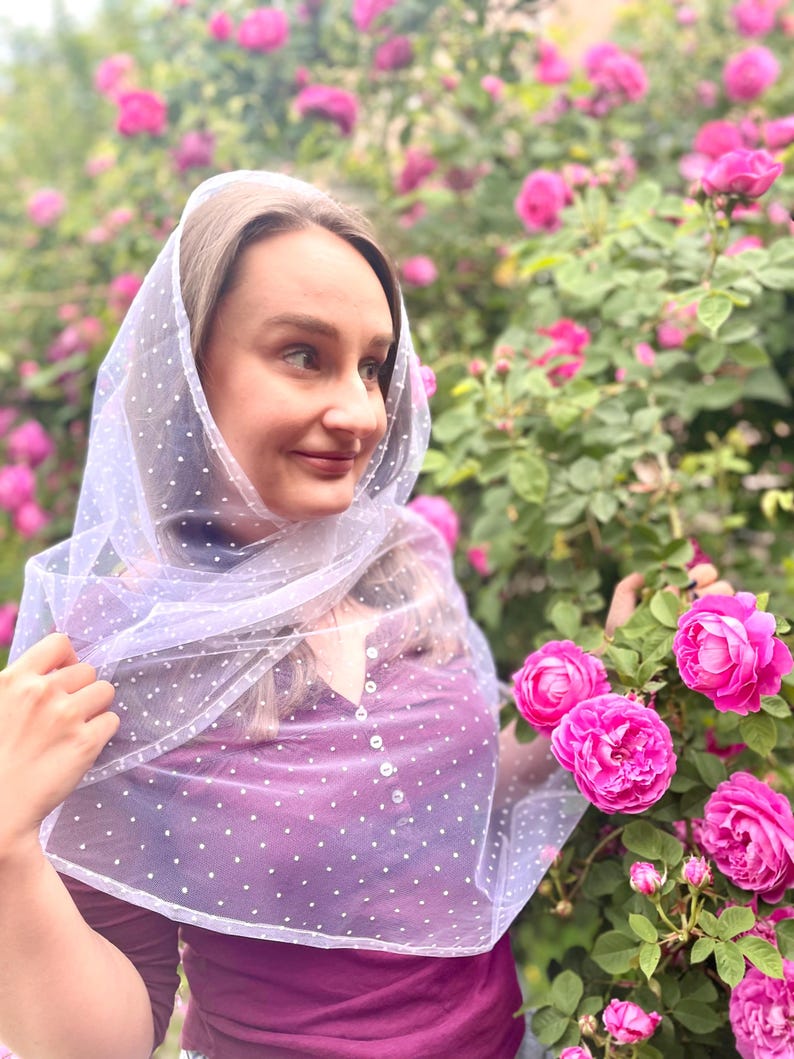 Elegant white polka dot tulle head scarf for women