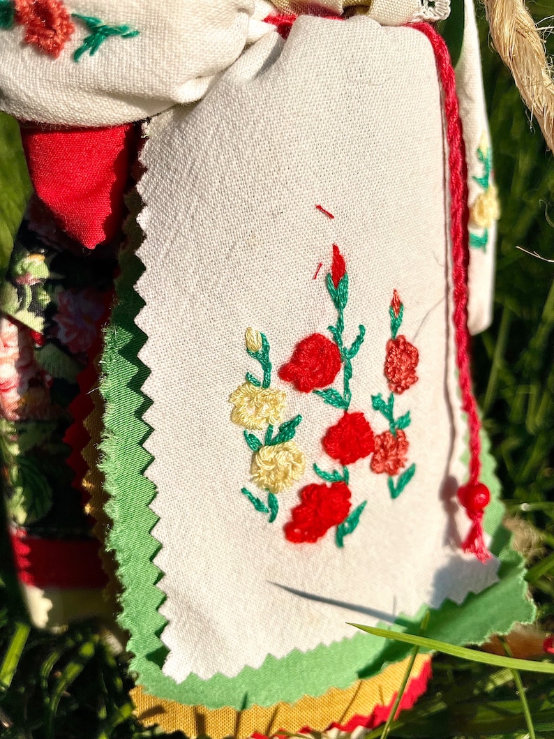 Handmade Slavic Folk Doll Mother with Baby – Traditional Motanka Style Fabric Doll with Embroidery, Symbolic Rustic Home Decor Gift