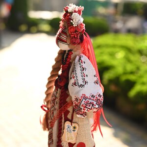 Handmade Ukrainian Motanka doll with embroidered face and traditional wreath, Collectible doll art, Unique decorative gift image 4