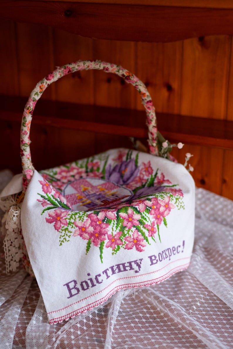 Handmade embroidered basket cover