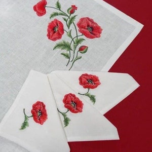 Set of 4 Embroidered linen clothnapkins, Cloth dinner napkin, Flower napkin set, Fine table linens, Housewarming gift, Linen napkins bild 9