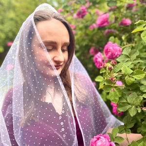 Elegant white polka dot tulle head scarf for women