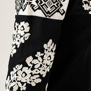 Black embroidered vyshyvanka blouse for women, White floral Ukrainian embroidery, Boho linen shirt, Traditional folk style top