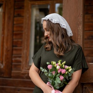 Round white lace mantilla veil