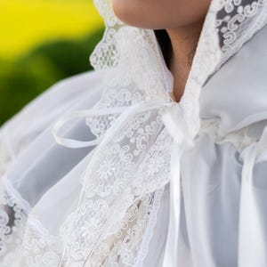 White hooded chapel veil with scalloped lace trim, Catholic prayer hood for mass and worship, Modest church head covering for women