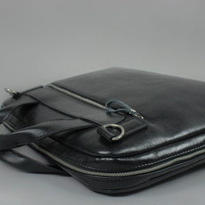 Handmade Black Leather Weekender / Work Bag – Wide-Mouth Zip, Removable Shoulder Strap, Minimalist Travel Duffel, Gift for Him