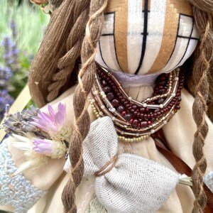 Handmade Ukrainian motanka doll for marriage wish with floral crown