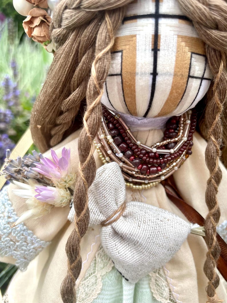Handmade Ukrainian motanka doll for marriage wish with floral crown