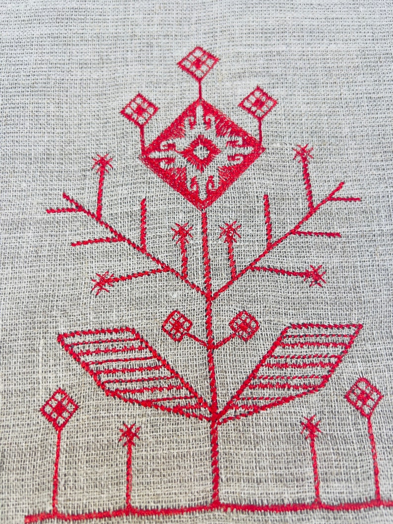 Embroidered Linen Drawstring Bag, Reusable Dry Goods Pouch, Organic Kitchen Storage (19×26 cm) imagen 3